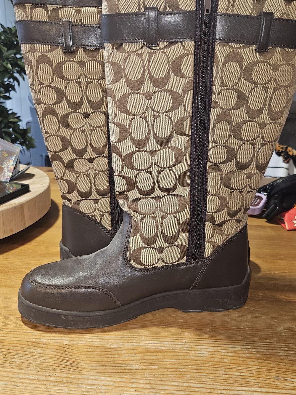 Coach Brown Signature Jacquard Tall Boots